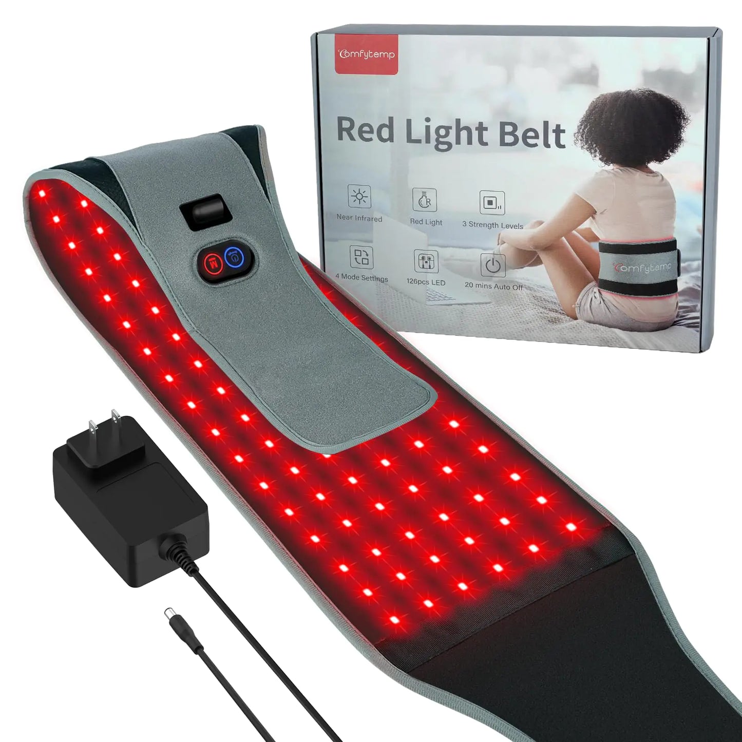 Comfytemp Red Light Therapy Belt FSA HSA Eligible Infrared Red Light Therapy for Body 22W Light Wrap with Pulse for Back Waist Muscle Pain Relief Improve Joint Inflammation